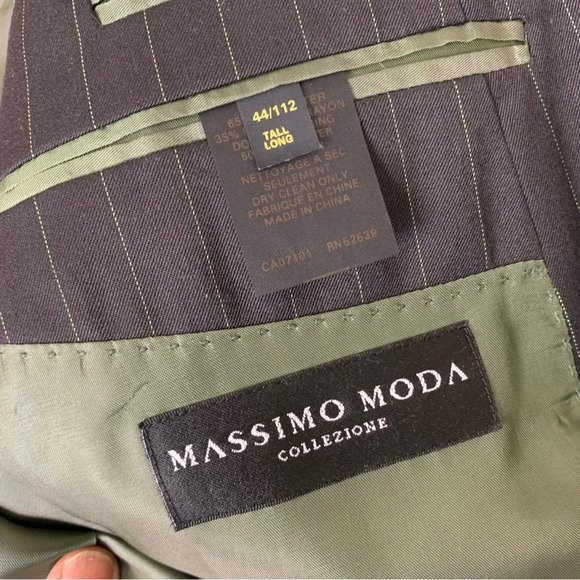 Vintage Massimo Moda Black Green Pinstriped  Rayon Blend Mens Sport Coat Size 44 - Picture 9 of 12